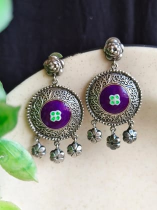 Meenakari Hand-Painted Silver Replica Lightweight Dangler Earrings | Sarichka-Wine