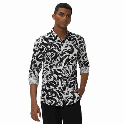 Mufti Black & White Digital Print Shirt