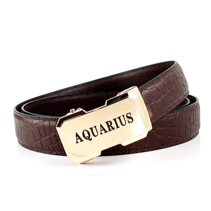 Hemener Men Aquarius Zodiac Buckle Genuine Leather Belt-28