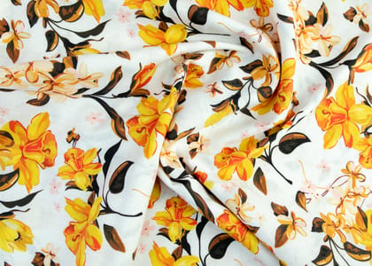 Linen Cotton Blend,Digital Print,Plain,Floare Yellow Fabric, Men And Women, Unstitched Shirting Or Top Fabric-1 Meter