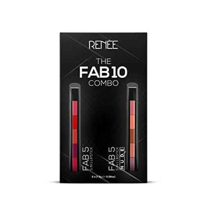 RENEE Fab 10 Combo, 7.5gm each| Five Shades In One| Long Lasting, Matte Finish| Non Drying Formula with Intense Color Payoff | Compact & Easy to Use