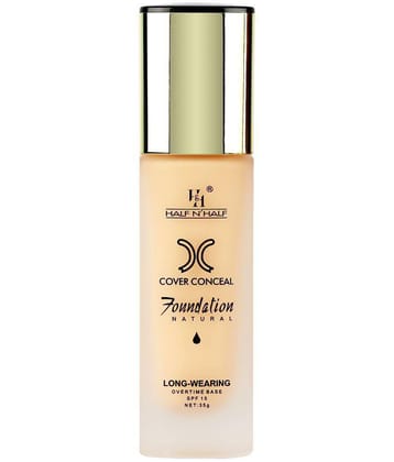 Half N Half Cover Concealer Foundation Natural Longwearing Overtime Base SPF 15, Ivory (35g)