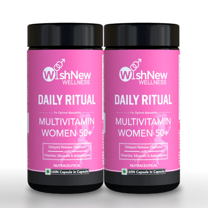 WishNew Wellness Daily Ritual Women's 50+ Multivitamin | Comprehensive Nutrient Blend for Menopause, Skin & Joint Health | 60 Delayed Release Oil Capsules for Optimal Absorption & Wellbeing Pack of 2