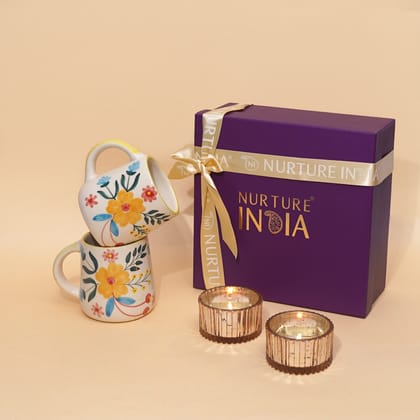 Floral Set of 2 Mugs & Two Tealight Gift Box