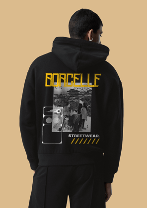 Borcelle Printed Black Hoodie By Offmint-S