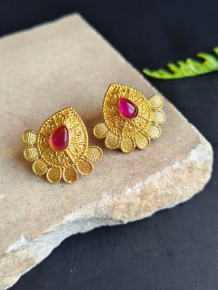 Elegant Gold Plated Stud Earrings for Daily Wear | Sarichka-Magenta