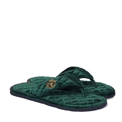 Women V-Strap Green Full Quilted Soft Italian Velvet Slippers By Brune & Bareskin-36/3