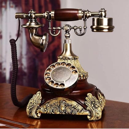 VINTAGE ROYAL TELEPHONE DECOR STYLE 5-Antique / Wood | Brass / H: 12 | L: 12 | W: 8 (inch)