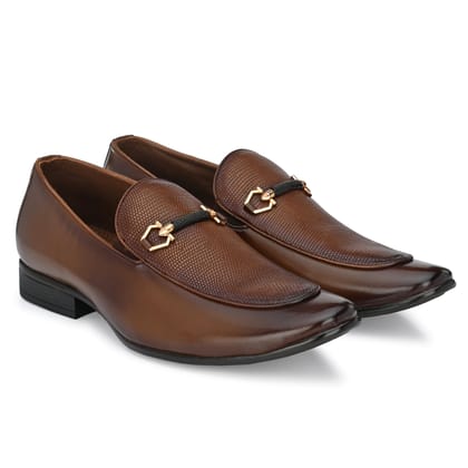 Egoss Buckled Formal Loafers For Men | Buckle Formal Shoes-7 / Tan / Regular