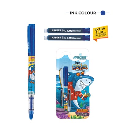 Hauser Shark Blue Color Design Body With Transparent Blue Color Cap Fine Nib Cartridge Type Fountain Pen