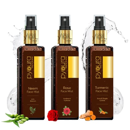 Turmeric +Neem + Rose Face Mist Combo, A complete, easy-to-use skincare kit that is just a soothing, alcohol and stain free spray away-Combo