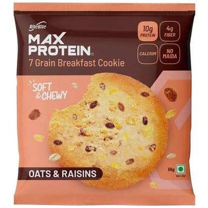 RiteBite Max Protein Oats & Raisins 7 Grain Breakfast Cookie, 55 gm