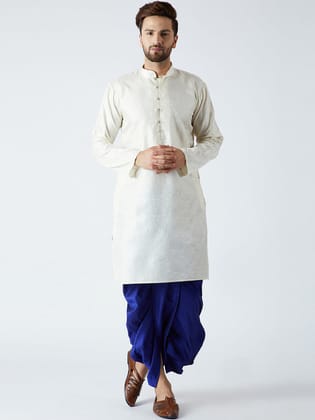 Men's Off-White & Royal Blue Silk Blend Kurta & Dhoti Set-38