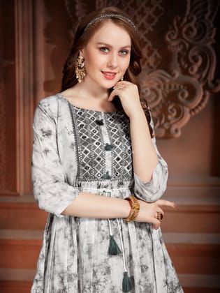 VINTAGE ETHNIC PURE MAL COTTON HEAVY EMBROIDERY RUFFLE TUNIC FOR WOMEN-M