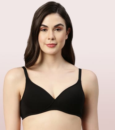 Enamor Perfect Coverage Supima Cotton T-Shirt Bra | A039-Black / 32C