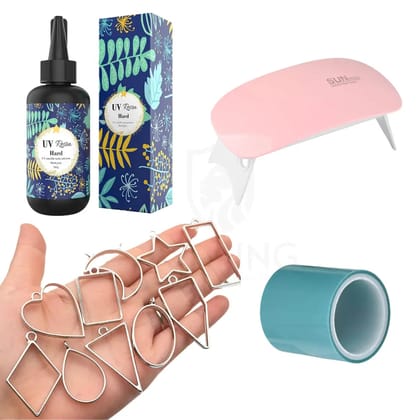 100g UV Resin Craft Kit: Complete DIY Jewelry Making Set with 100g UV Resin, Curing Light,Silver  Metal Bezels & Silicone Tape | Pendant and Keychain Making Combo Kit