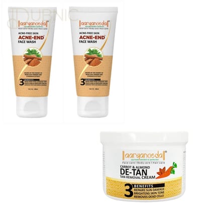 AARYANVEDA Carrot & Almond De-Tan - Tan Removal Massage Cream & Acne-End Face Wash