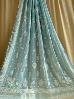 Georgette Chikankari saree in Blue-Blue