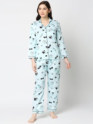 Breakfast at Tiffanys Button Down Pj Set - Pure Cotton Pj Set with Notched Collar-XS