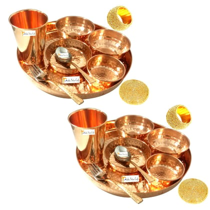 Prisha India Craft Pure Copper Dinner Thali Set  Serveware & Dinnerware  20 Pieces  Service for 2