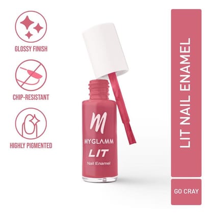 MyGlamm LIT Nail Enamel - Daily Glamm - Go Cray (Peach Brown Shade) | Chip Resistant, Long Lasting, High Shine Glossy Nail Polish (7ml)