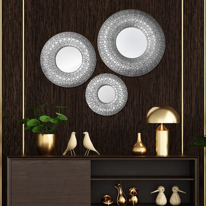 Circle of Life Designer Wall Mirror - Set of 3-Large: Diameter - 20 Inches & Small: Diameter - 16 Inches and Small: Diameter - 12 Inches / Glass & metal / Available