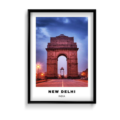 New Delhi Colored City Art-A4 / Art Paper Print / Black Frame