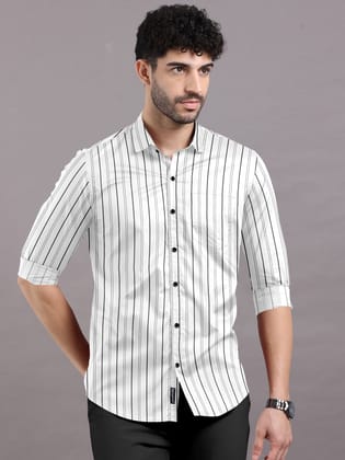 Formal White Shirt with Navy Blue Stripes-38 - S