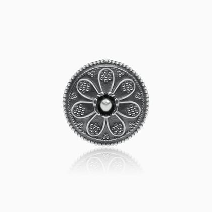 Oxidised Silver Flower Shield Ring