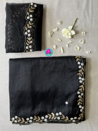 soft organza silk hand embroidered saree with beautiful pearl, silver cutdana, bead and sequins hand work