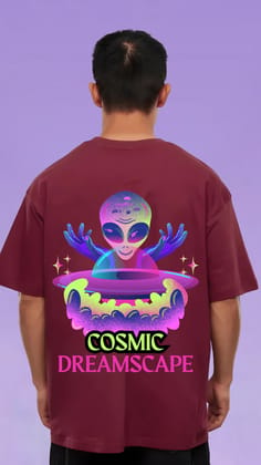 Cosmic Dreamscape Maroon Oversized Tshirt-S