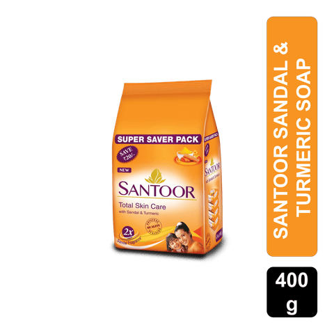 Santoor Sandal & Turmeric/Orange Soap, 400 gm Pack