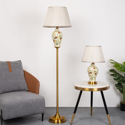 Serene Garden Table Lamp & Floor Lamp - Combo-Height - 63 Inches & Width - 16 Inches / Height - 21 Inches & Width - 12 Inches / Stainless Steel & Ceramic