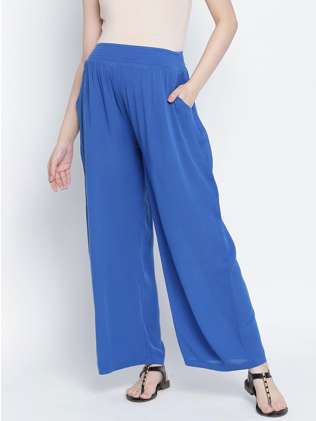 Blast Aqua Blue Maternity Smocking Waist Pants For Women-S