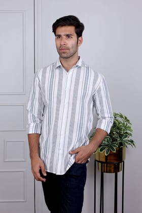 White Stripes South Cotton Shirt Full Sleeves MSHFS032412-S