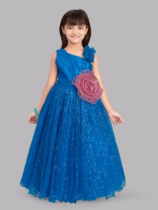 Pink Chick Sequins Gown - Blue-11-12Y / Blue