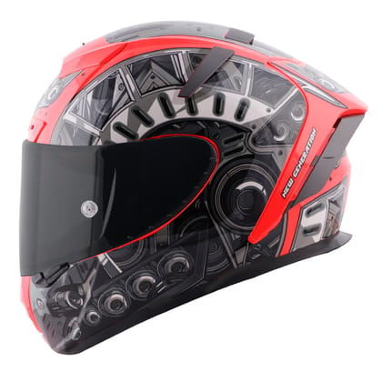 Steelbird SA-2 Terminator 2.0 ISI Certified Full Face Graphic Helmet for Men and Women (Glossy Fluo Watermelon Grey with Smoke Visor)-Medium 580 MM