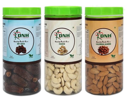 DRY FRUITS COMBO 750 GRAMS PACK 250G X 3 PC DATES | CASHEW | ALMONDS - High in Protein, Enhances Heart Health, Boosts Metabolism