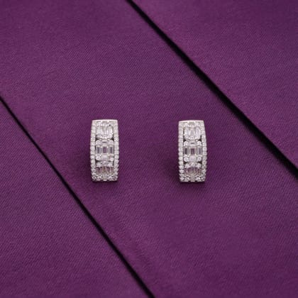 Diamond Crust Silver Studs Earrings-White Stone / Silver