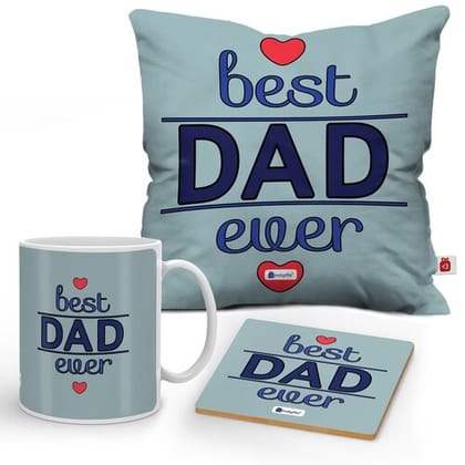 Indigifts Father Day Cushion with Filler (12"x12"), Ceramic Mug 330 ml and Coaster (3.5x3.5 inches) - Gifts for Father, Gifts for Grand Father, Birthday Gifts