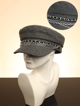 Chain-Lined Bakerboy Cap - Charcoal Grey-Cap