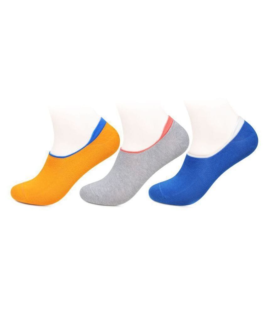 Bonjour - Cotton Mens Solid Multicolor Footies ( Pack of 3 ) - Multi