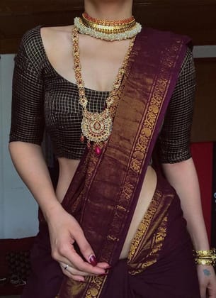 Maroon Silk Saree | Indian Wedding Saree | Burgundy Saree | Saree With Stitched Blouse | Party Wear Saree | South Indian Saree | Sarees India  by Rang Bharat