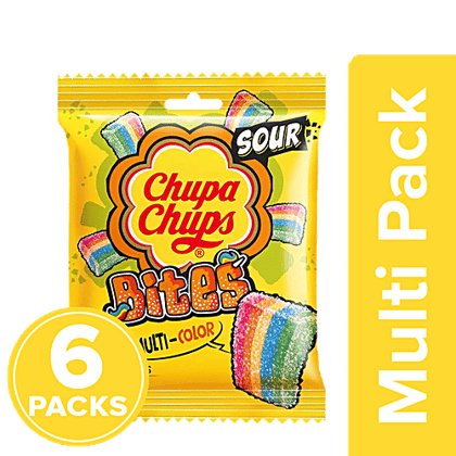 Chupa Chups Sour Bites - Mixed Fruit Flavour, Soft & Chewy Toffee, 6x61.6 g Multipack