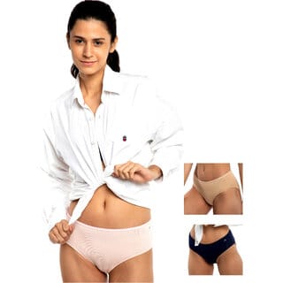 Ashleyandalvis Bamboo Micro Modal, Anti Bacterial, Skinny Soft, Premium Hipster Women Hipster Pink, Dark Blue, Beige Panty (Pack Of 3 )