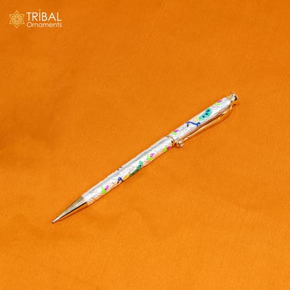 925 Sterling silver handmade unique peacock design writing ball pen, best silver gifting article from india art806