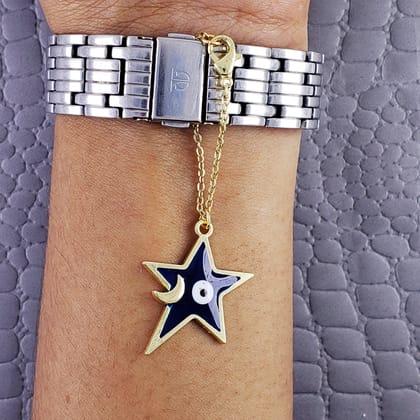 Evil Eye Star Moon Enamel Blue Gold Watch Charm For Women