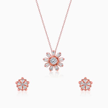 Rose Gold Baguette Flower Set with Link Chain