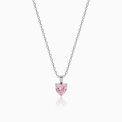 Silver Pink Heart Pendant with Link Chain