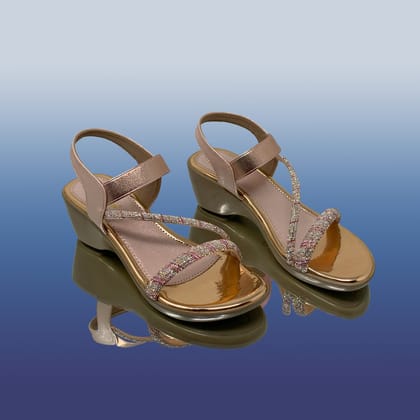 RoseGold Strappy Wedge Sandals-Rose gold / 36